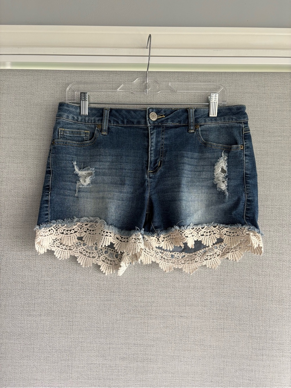 Crochet Trim Denim Shorts